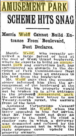 Wolffs Amusement Park - Article Discussing W Grand Blvd Entrance